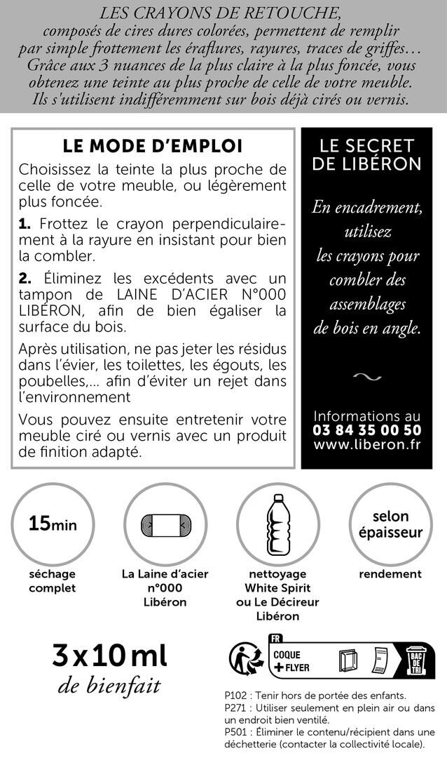 Crayons de retouche 3x10ml - Noyer - LIBERON