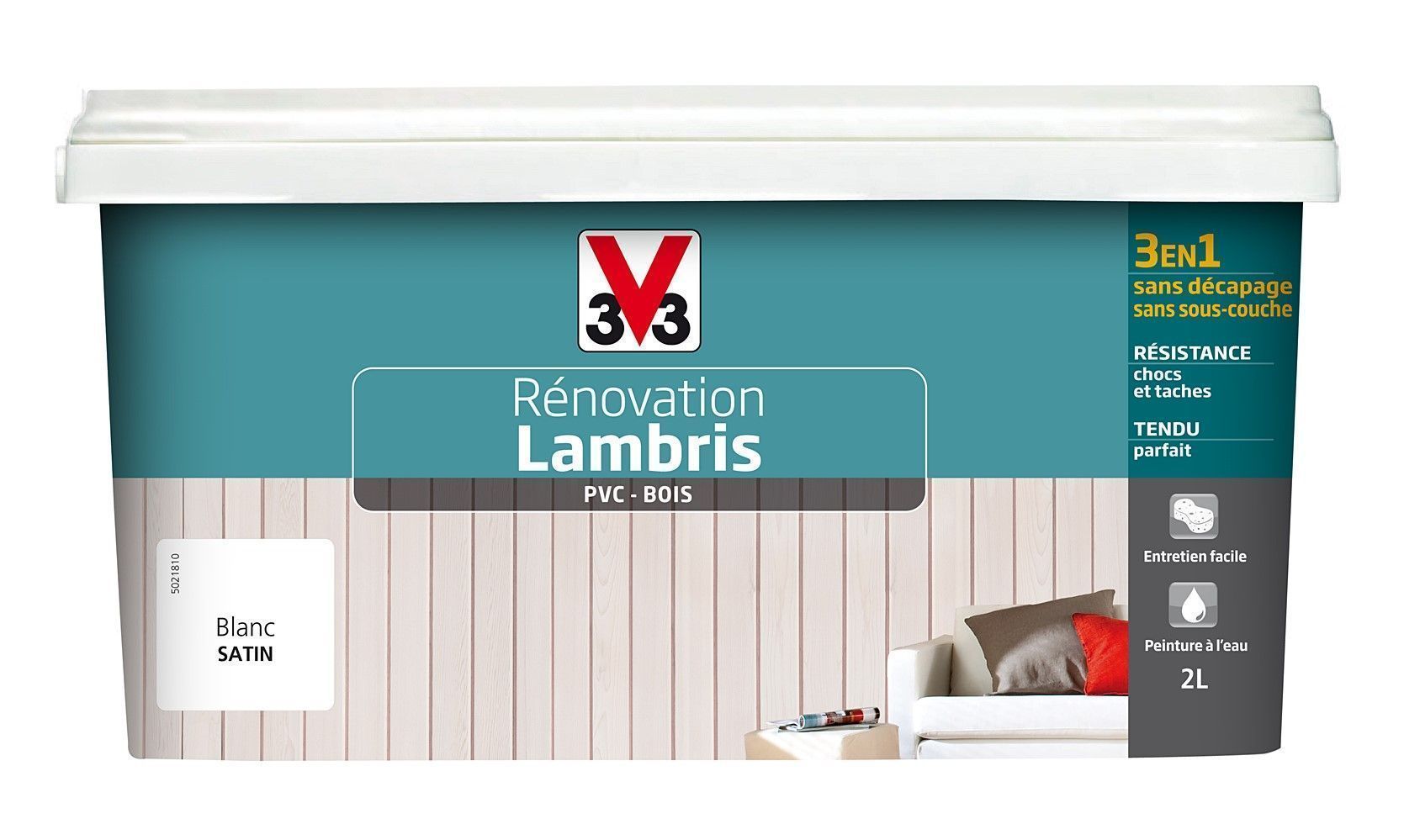 peinture rénovation lambris blanc satiné 2 l - V33