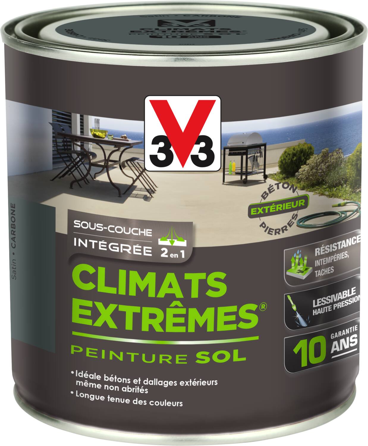 Peinture Sols Extérieurs Climats Extrêmes Satin Carbone 0.5 L - V33