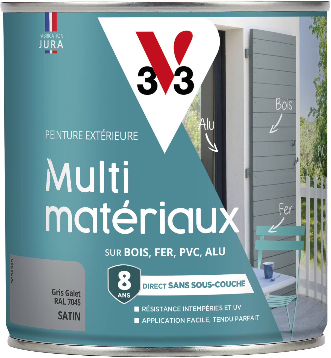 Peinture multisupport direct protect satin 0,5L gris galet - V33