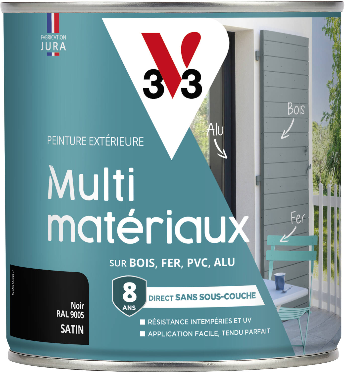 Peinture multi-supports direct protect satin 0.5L noir - V33