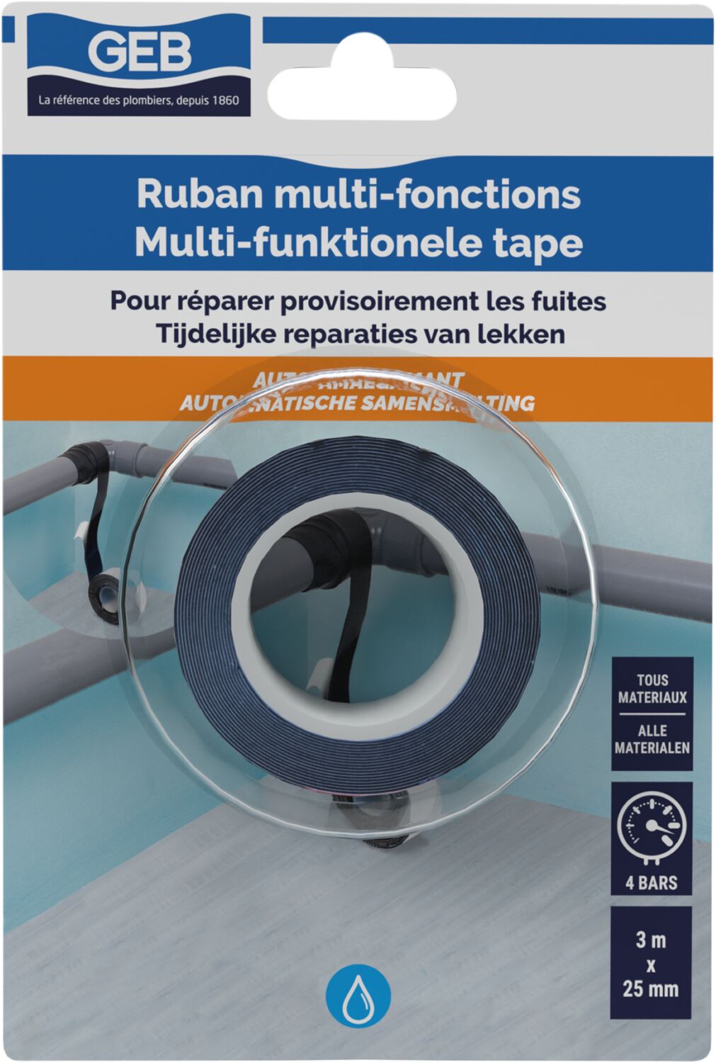 Ruban multifonction 25 mm x 3 m sous blister - GEB