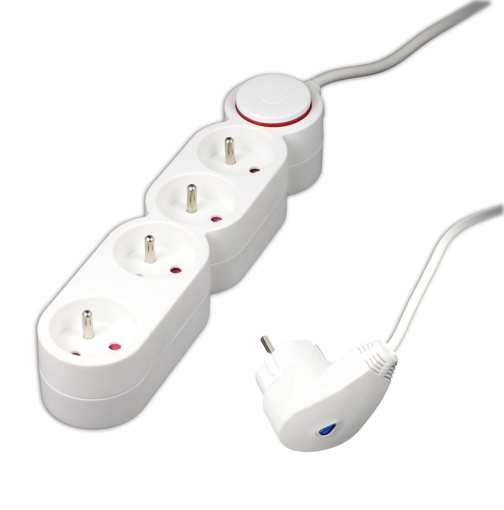 Multiprises 4 Prises 16A + Fiche Parafoudre Blanc Home