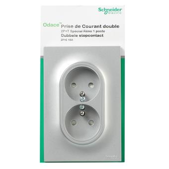 Double Prise 2P+T Odace Boîte D'Encastrement 1 Poste Aluminium