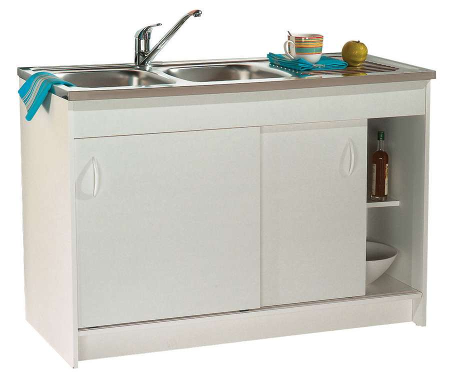 Meuble sous-évier blanc Orion 2 portes coulissantes 120 cm