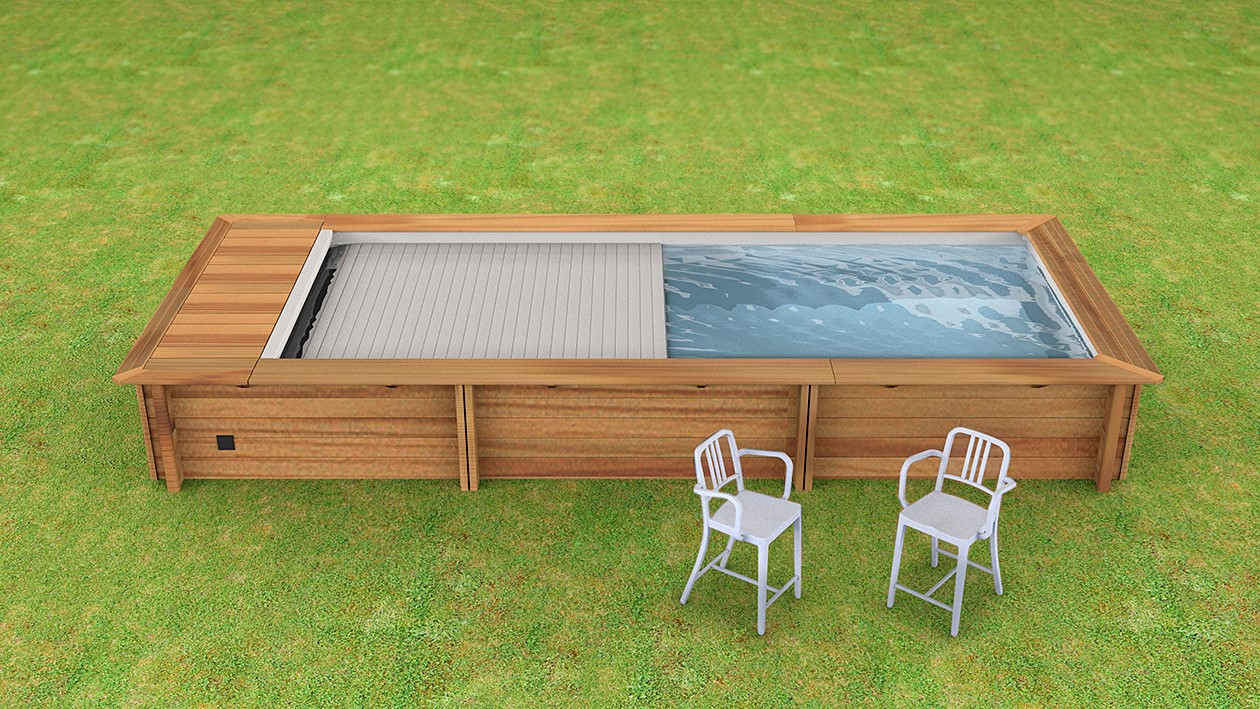 Piscine bois Urbaine 6x2,5x1,33m + couverture de sécurité auto - BTW MYPOOL
