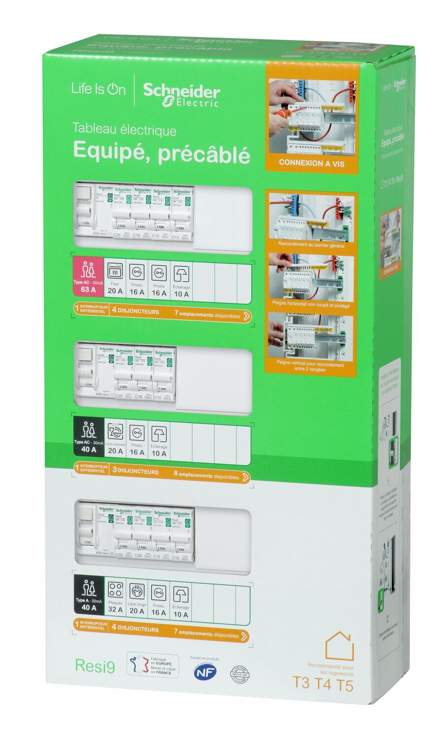 Tableau électrique équipé précâblé T3-T4 3 rangées Resi9 XP - SCHNEIDER ELECTRIC