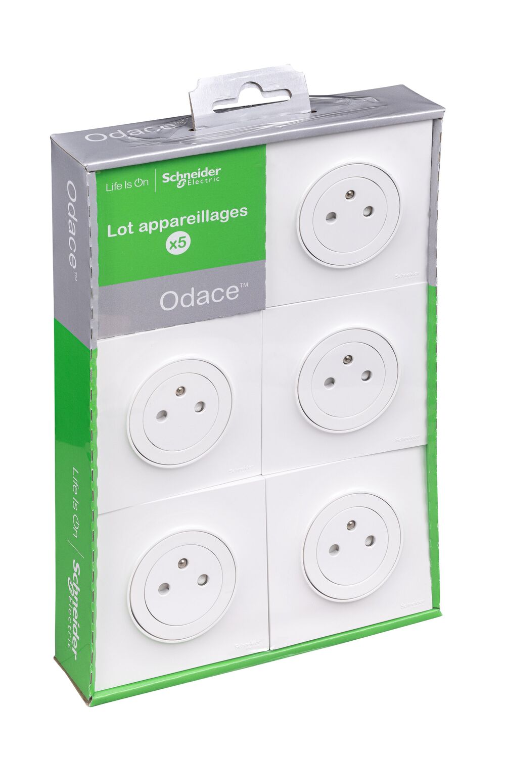 5 prises affleurantes avec plaques Odace blanc - SCHNEIDER ELECTRIC