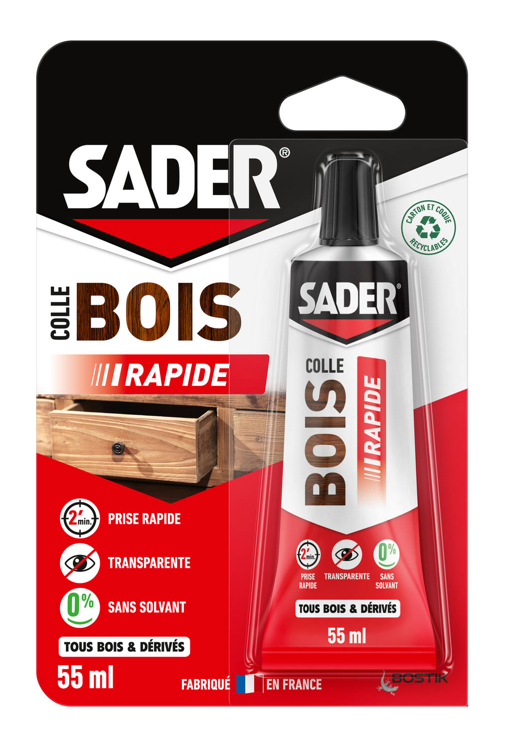 Colle à bois Prise Rapide Tube sous blister 55ml - SADER