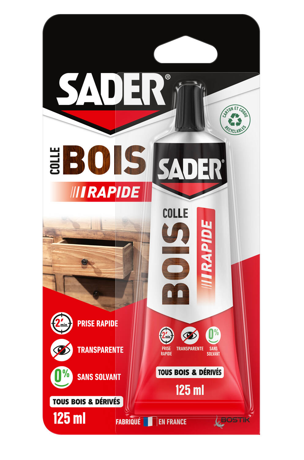 Colle à bois Prise Rapide Tube sous blister 125ml - SADER