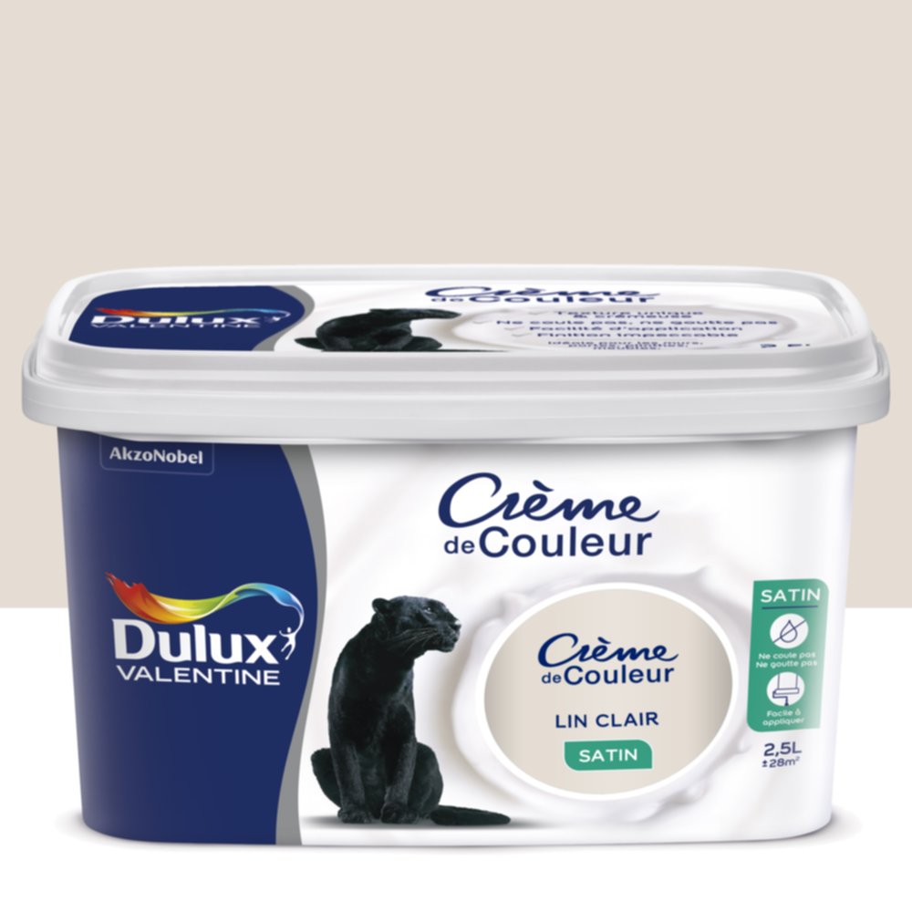 Peinture intérieure Crème de couleur satin Lin Clair 2,5L - DULUX VALENTINE