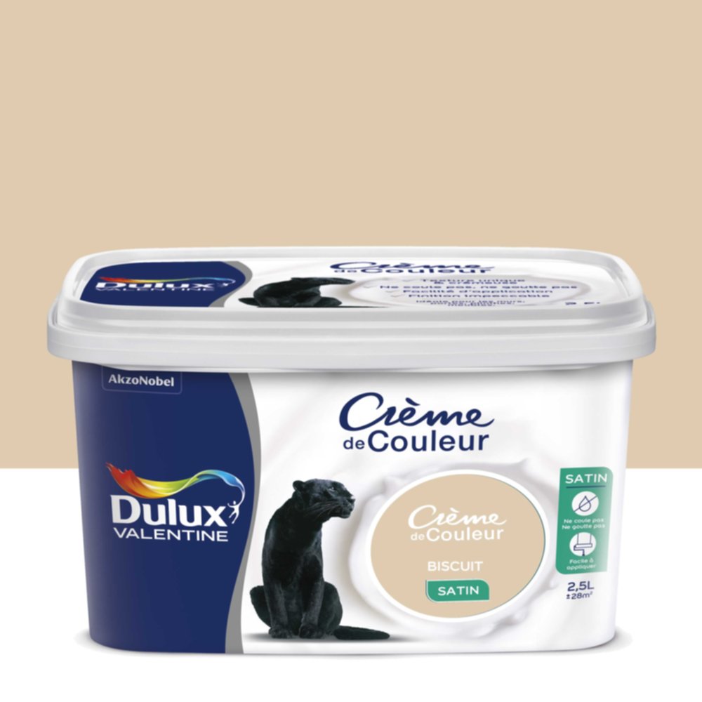 Peinture intérieure Crème de couleur satin Biscuit 2,5L - DULUX VALENTINE