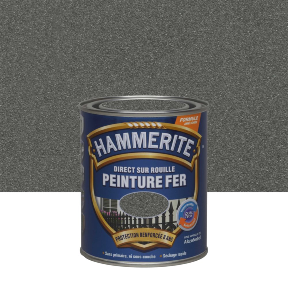 Peinture Métal Direct Sur Rouille Effet Forgé Gris Zinc 0,75L - HAMMERITE