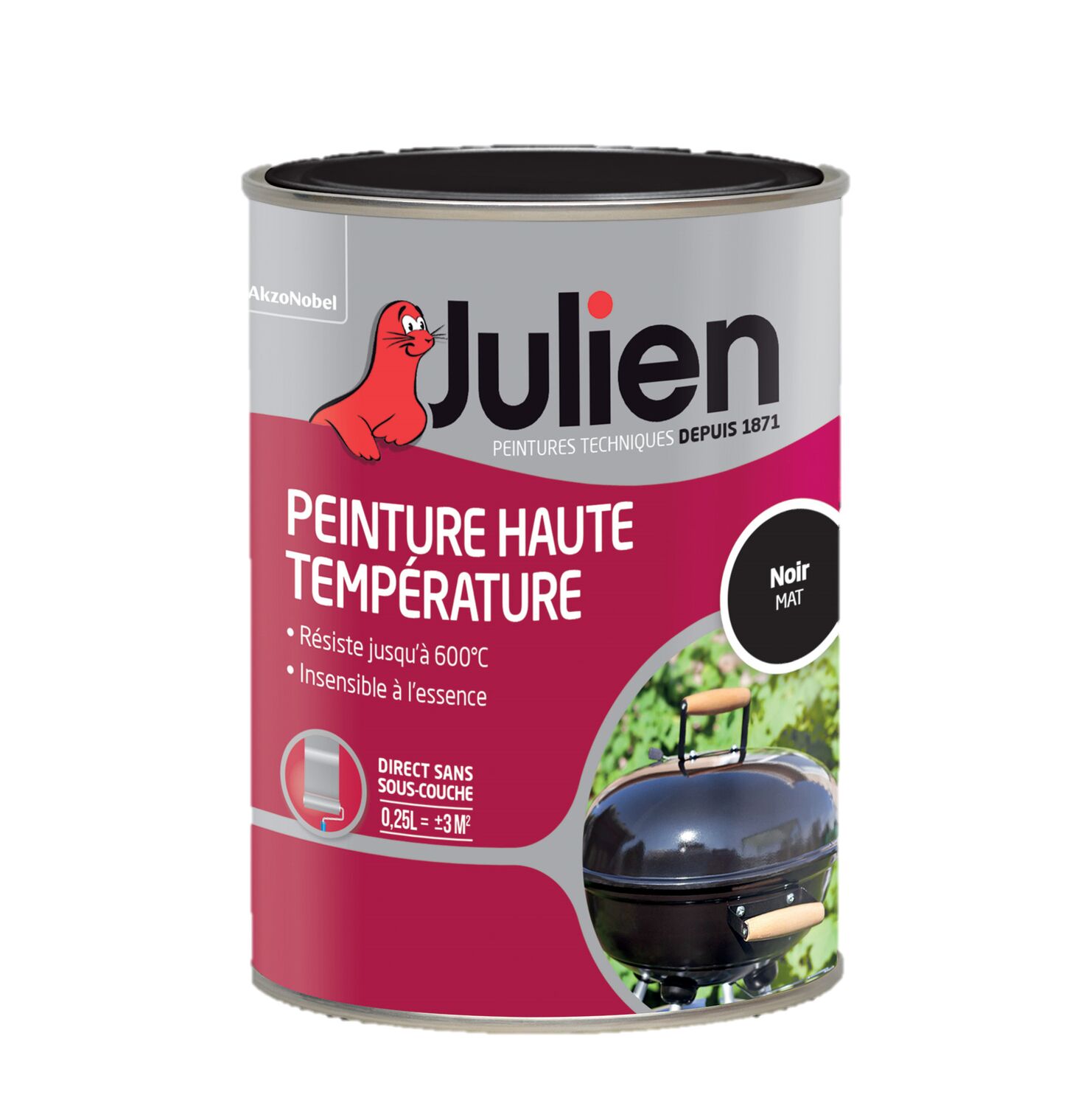 Peinture Spéciale Haute Temperature Aspect Mat 0,25L Noir - JULIEN