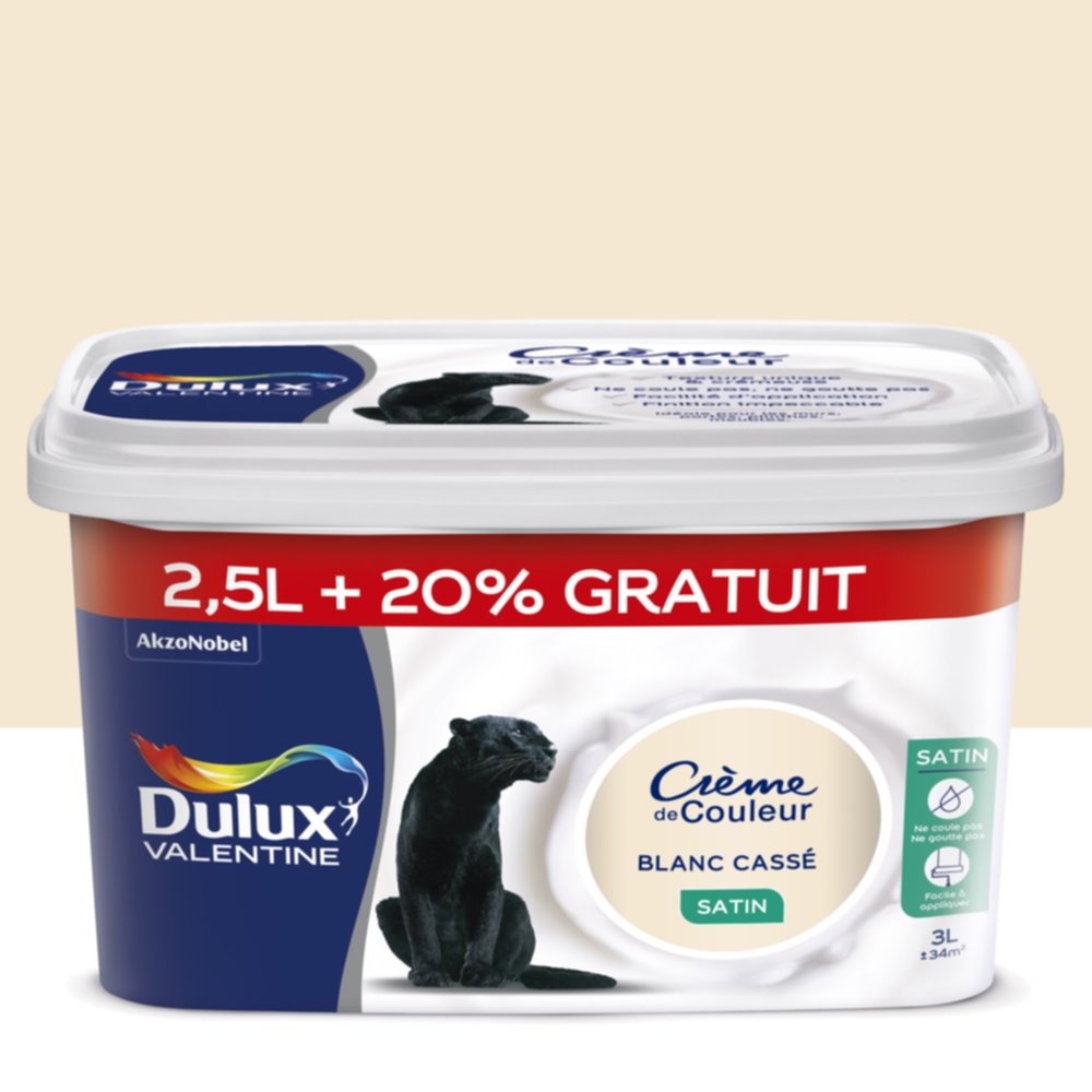 Peinture Crème de couleur Blanc cassé 2,5L+20% finition satin - DULUX VALENTINE