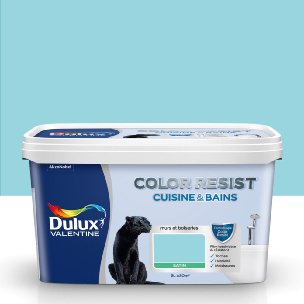 Peinture Pièces Humides Color Resist Cuisine & Bains Bleu Indien Satin 2L - DULUX VALENTINE