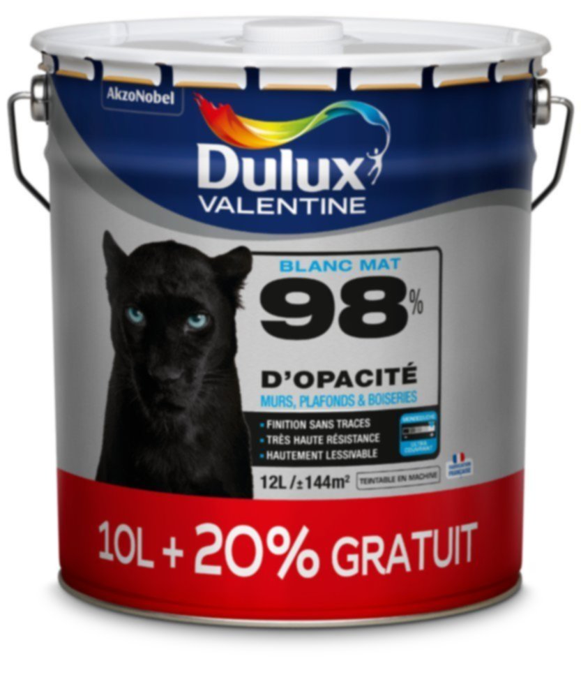 Peinture phase aqueuse 98% blanc mat 10L+20% gratuit DULUX VALENTINE 