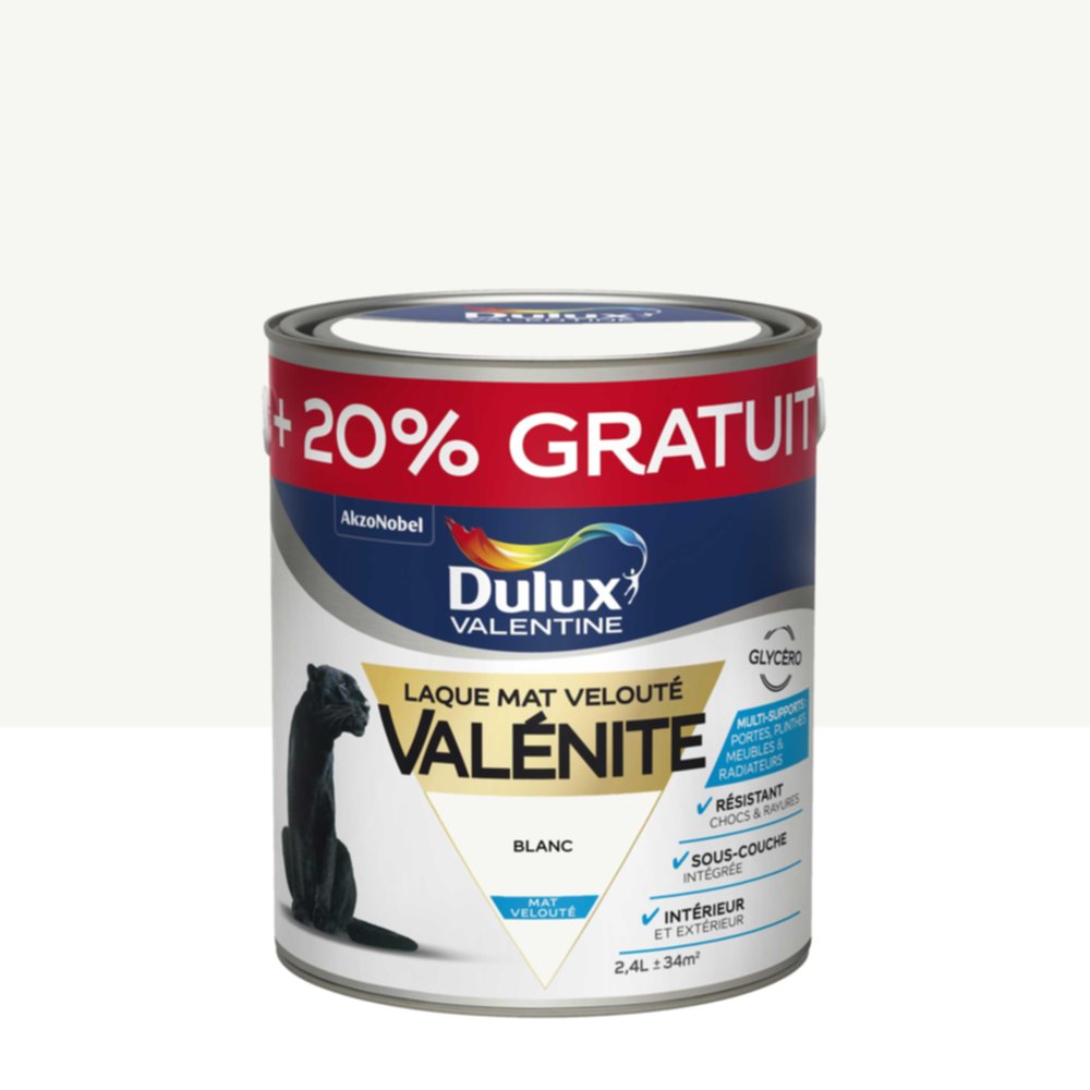 Peinture Laque Bois Fer Valénite Blanc Mat 2L+20% - DULUX VALENTINE