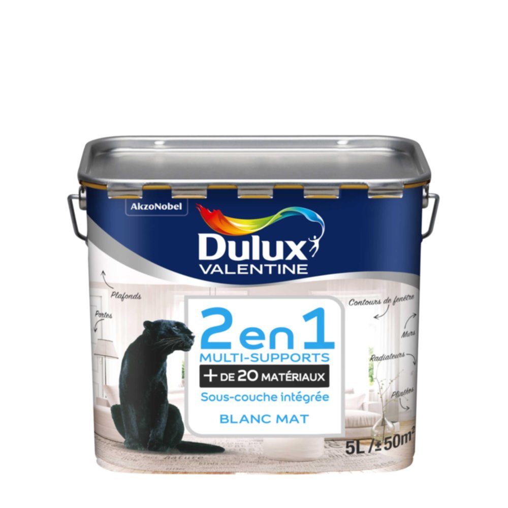 Peinture intérieure 2 En 1 Multi-Supports Blanc Mat 5L - DULUX VALENTINE
