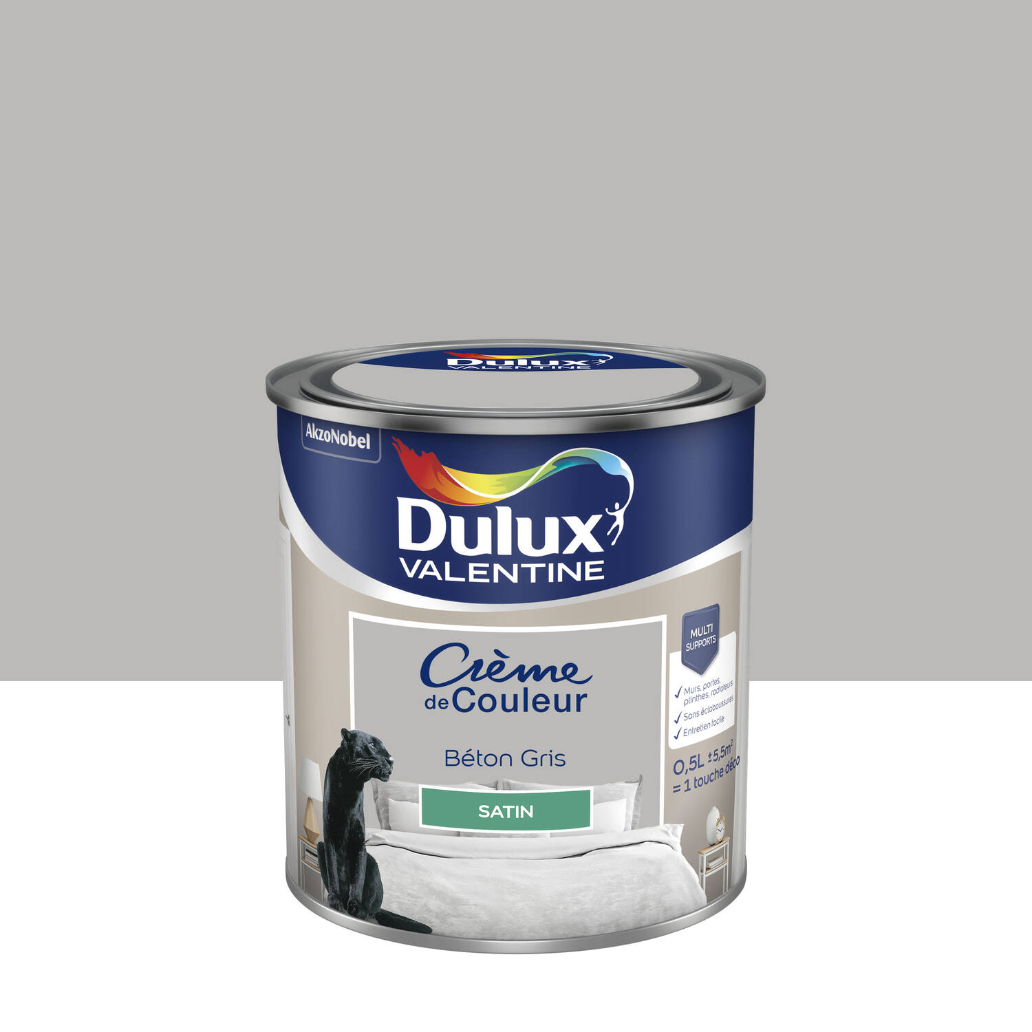 Peinture murs et boiseries Crème de Couleur Satin Béton Gris 0,5L - DULUX VALENTINE