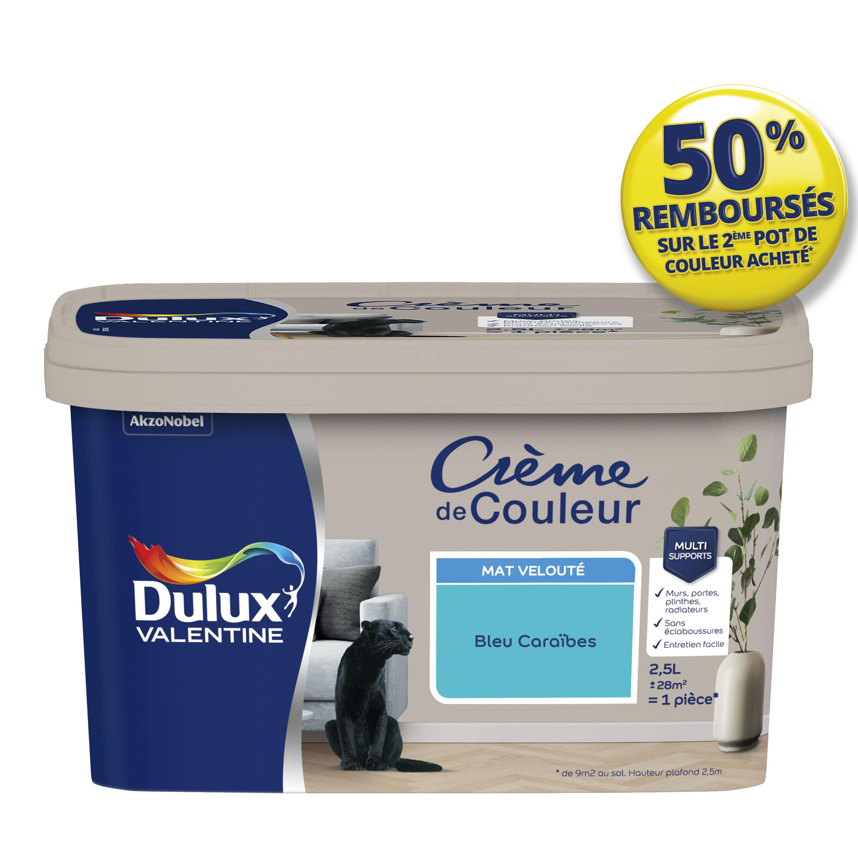 Peinture Crème de couleur mat bleu caraïbes 2,5L - DULUX VALENTINE