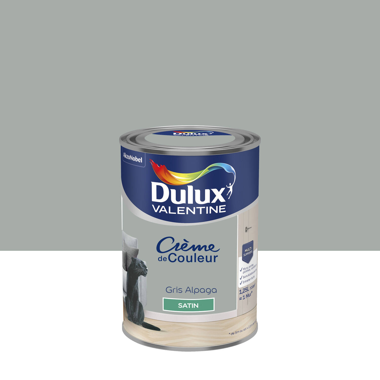 Peinture murs et boiseries Crème de Couleur Satin Gris Alpaga 1,25L - DULUX VALENTINE