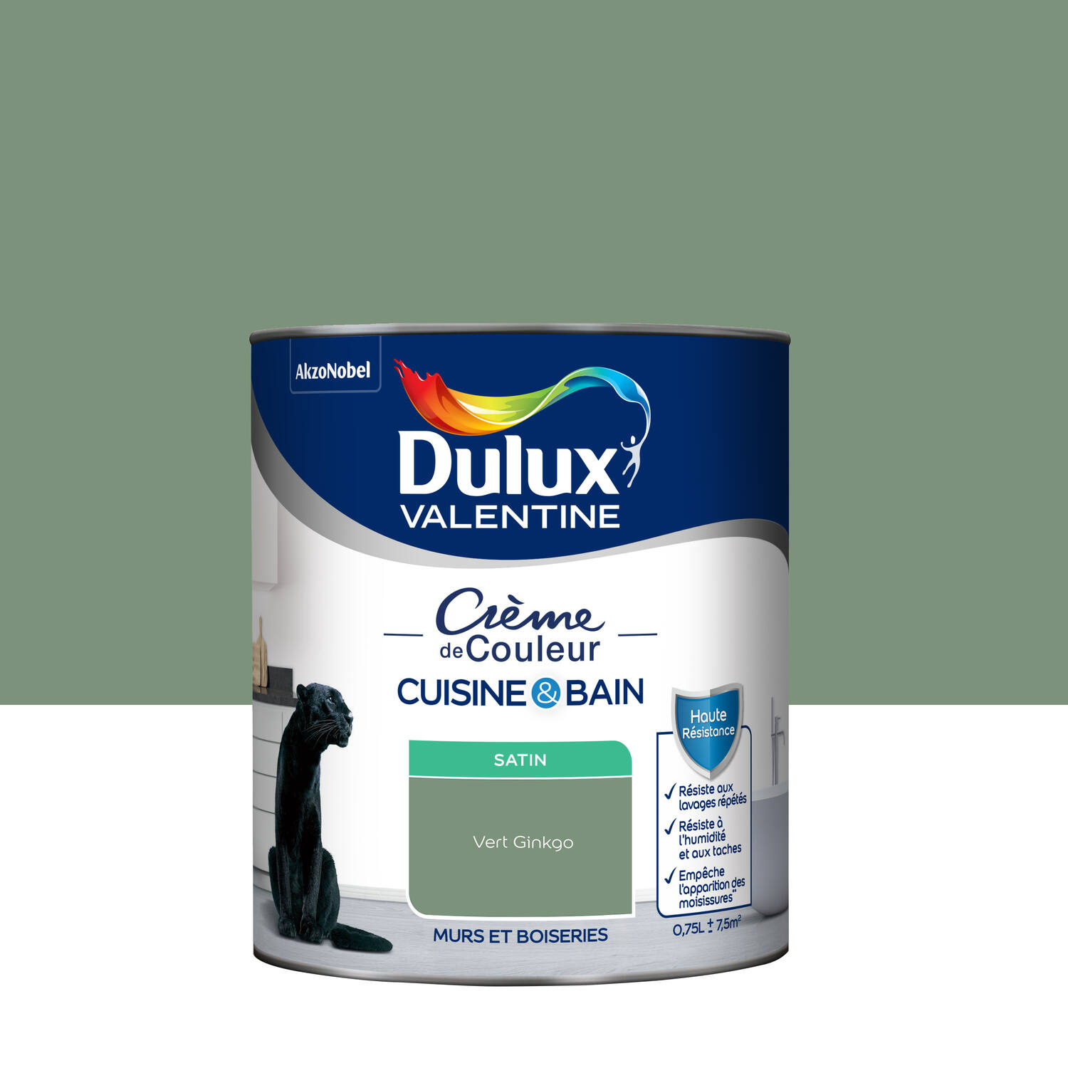 Peinture Crème de Couleur Cuisine et Bain Satin Vert Ginkgo 0,75L - DULUX VALENTINE