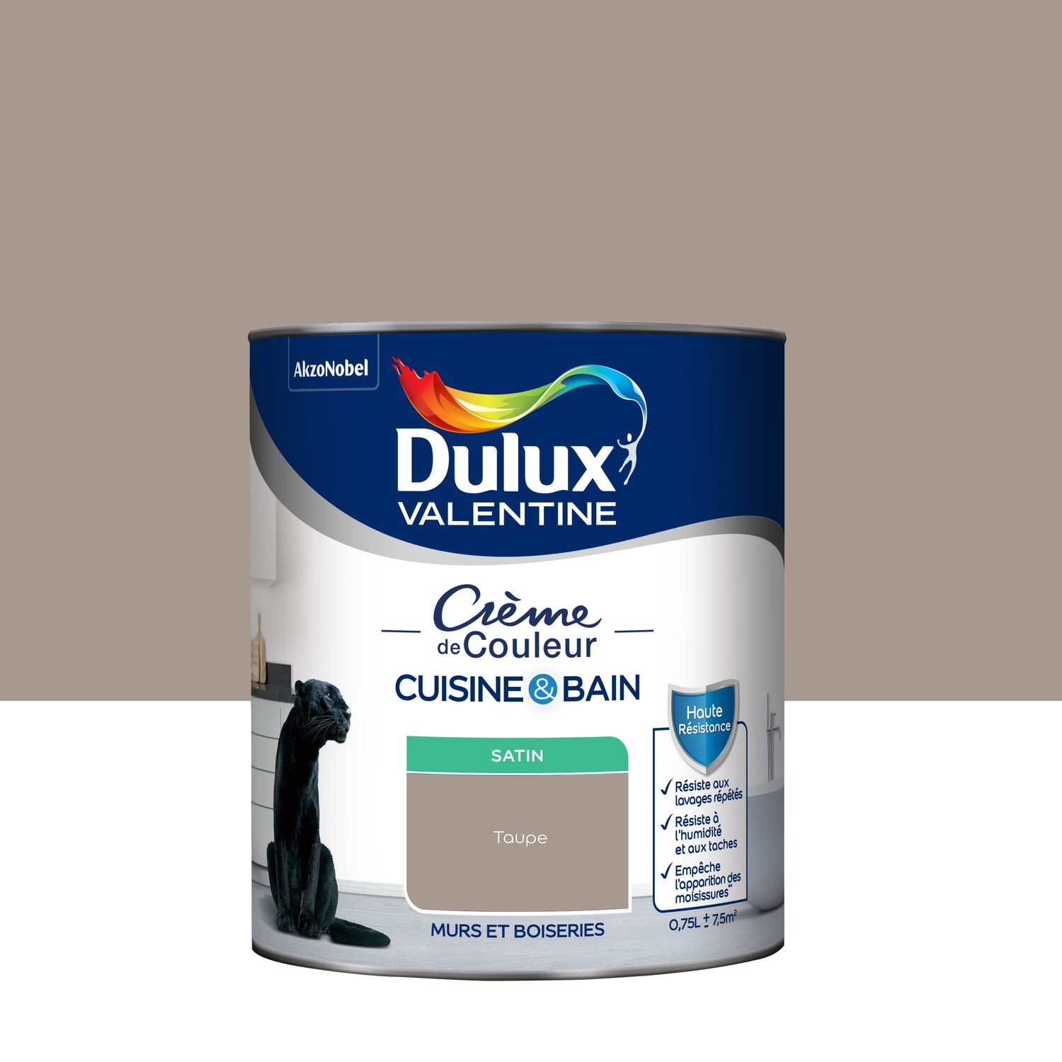 Peinture Crème de Couleur Cuisine et Bain Satin Taupe 0,75L - DULUX VALENTINE