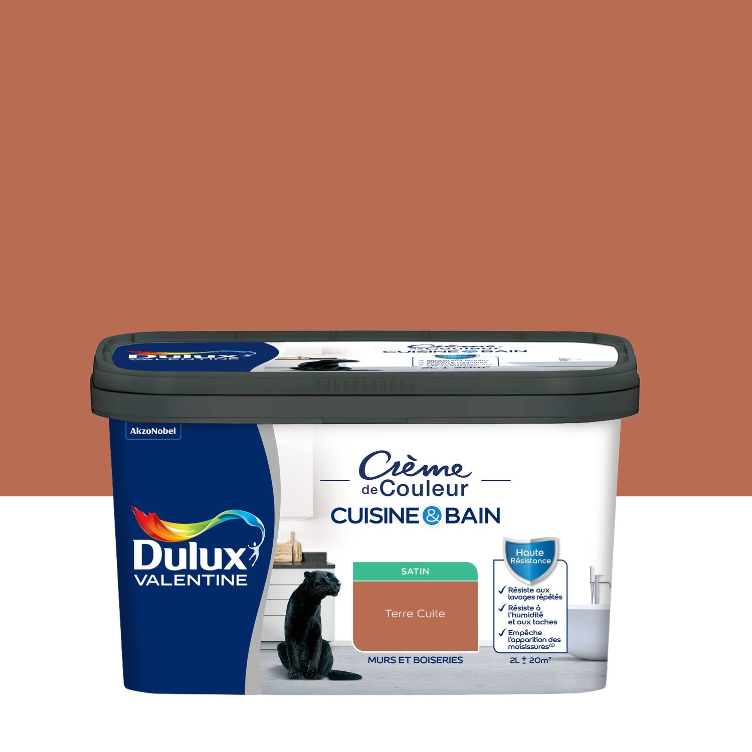 Peinture Crème de Couleur Cuisine et Bain Satin Terre Cuite 2L - DULUX VALENTINE