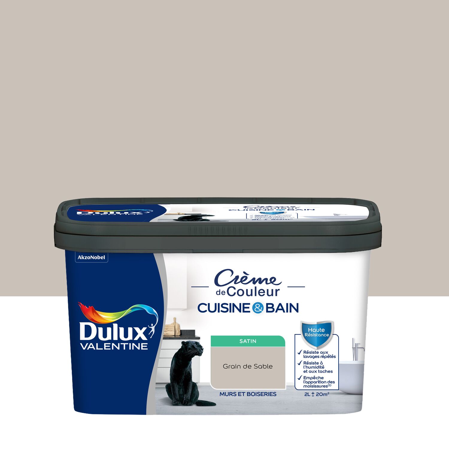 Peinture Crème de Couleur Cuisine et Bain Satin Grain de Sable 2L - DULUX VALENTINE