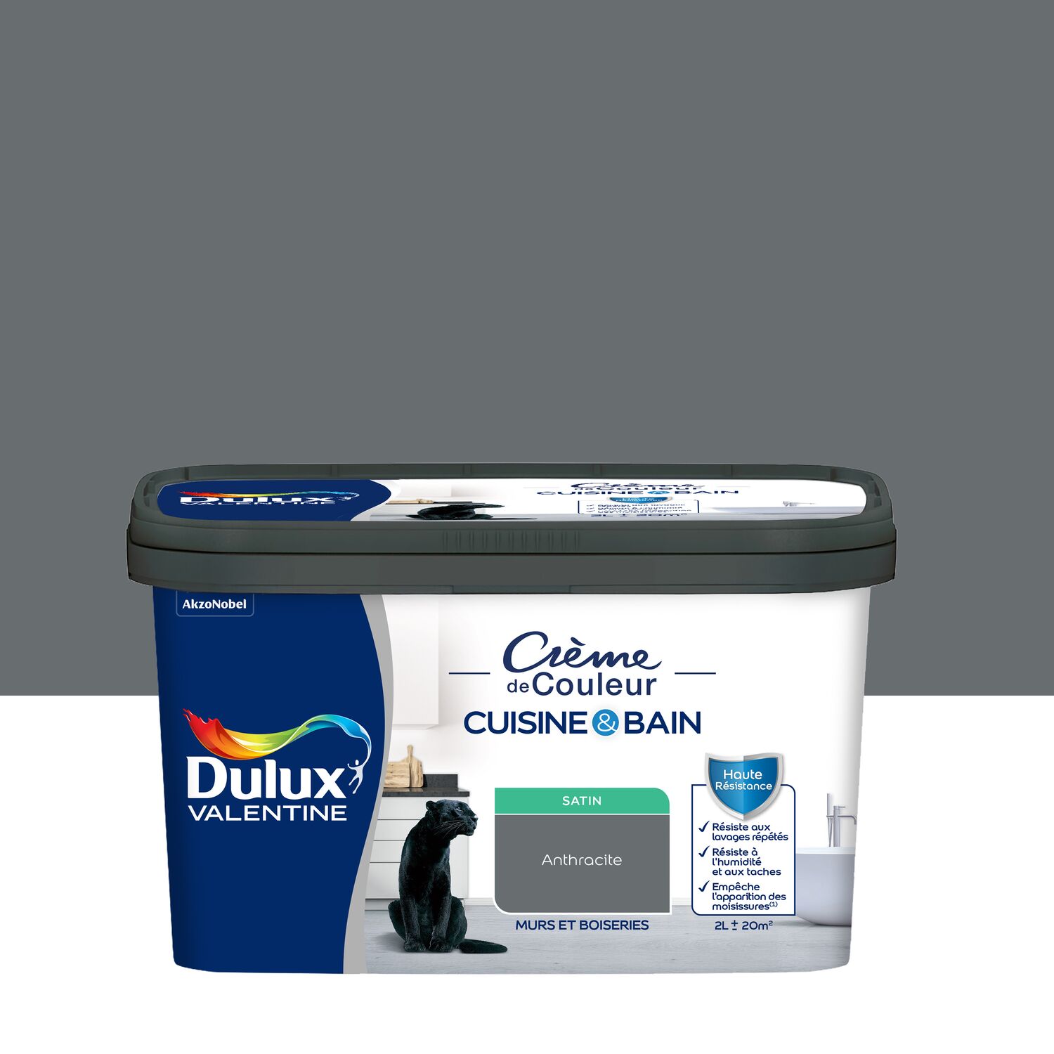 Peinture Crème de Couleur Cuisine et Bain Satin Anthracite 2L - DULUX VALENTINE