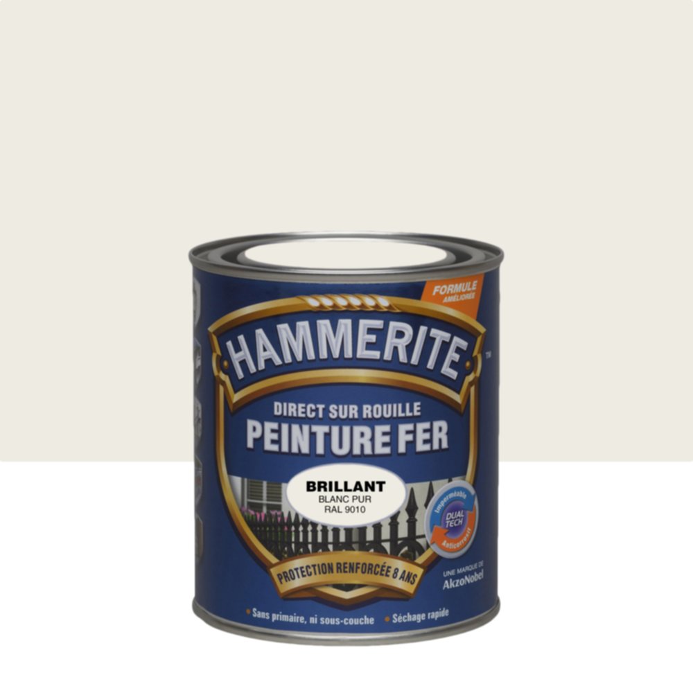 Peinture fer direct rouille brillant blanc pur 0,75L - HAMMERITE