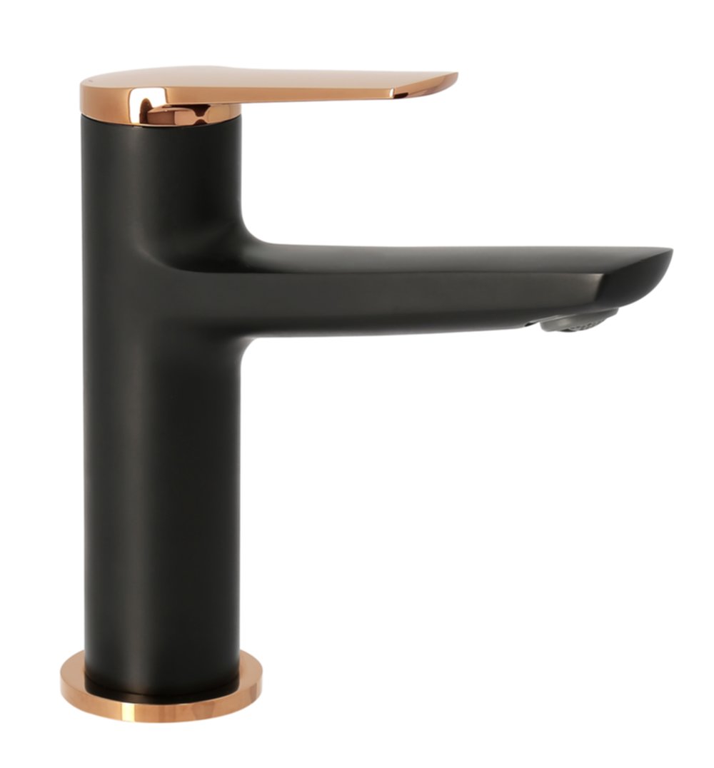 Mitigeur lavabo kaïto noir et rosegold