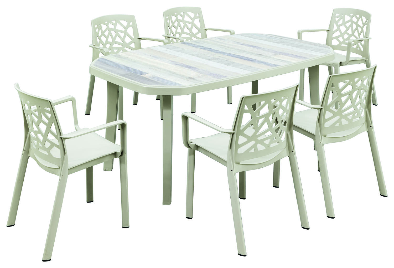 Table de jardin Résine Patchwork 165x100x72cm aspect bois - GROSFILLEX