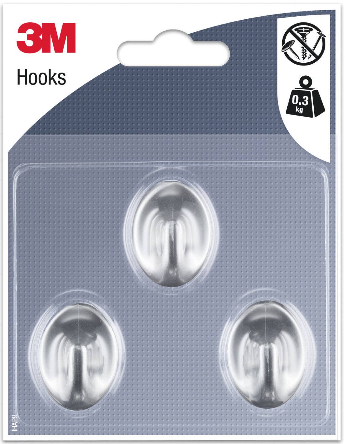 3 crochets adhésifs ovales en plastique gris Petit modèle - 3M