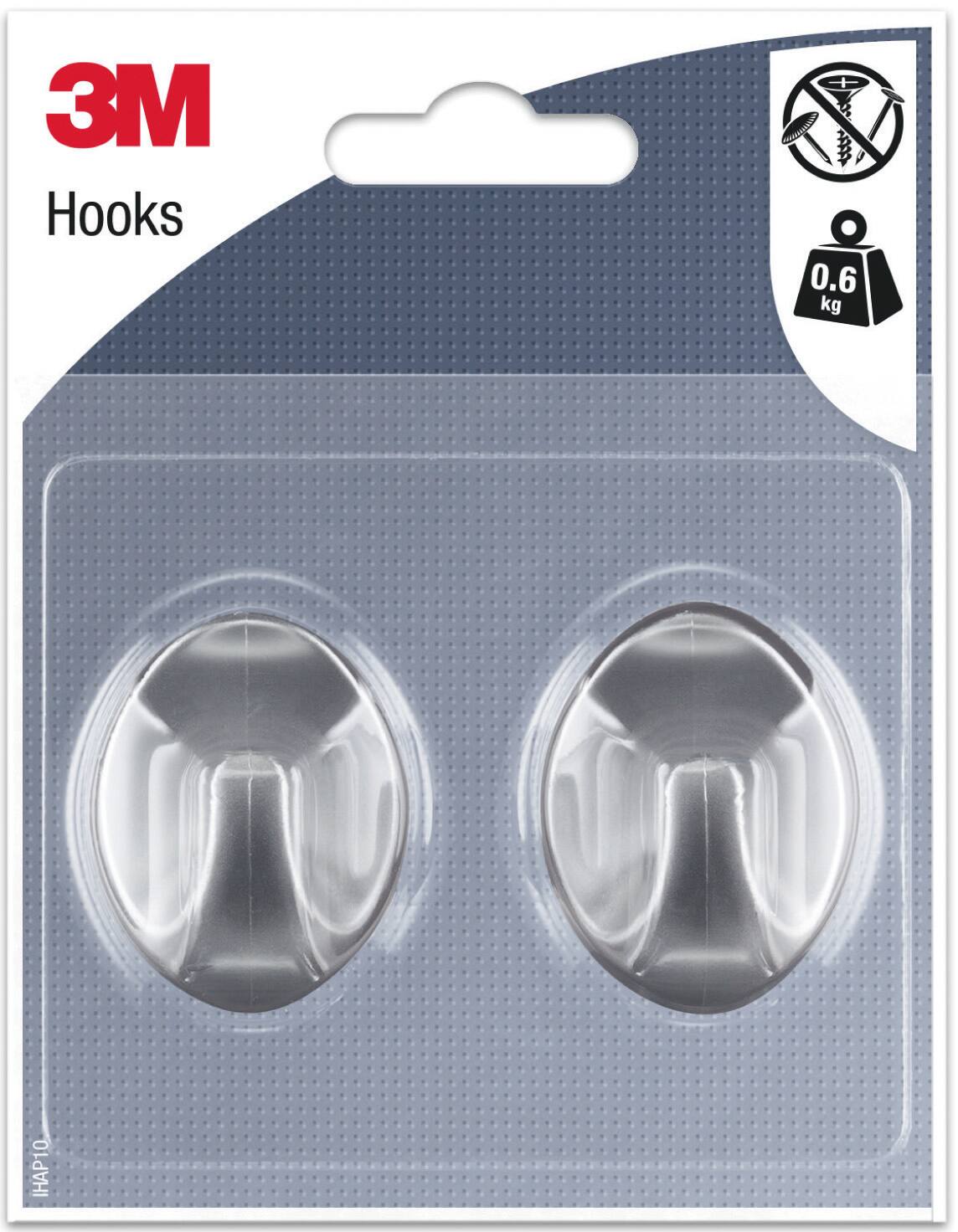 2 crochets adhésifs ovales en plastique gris Moyen modèle - 3M