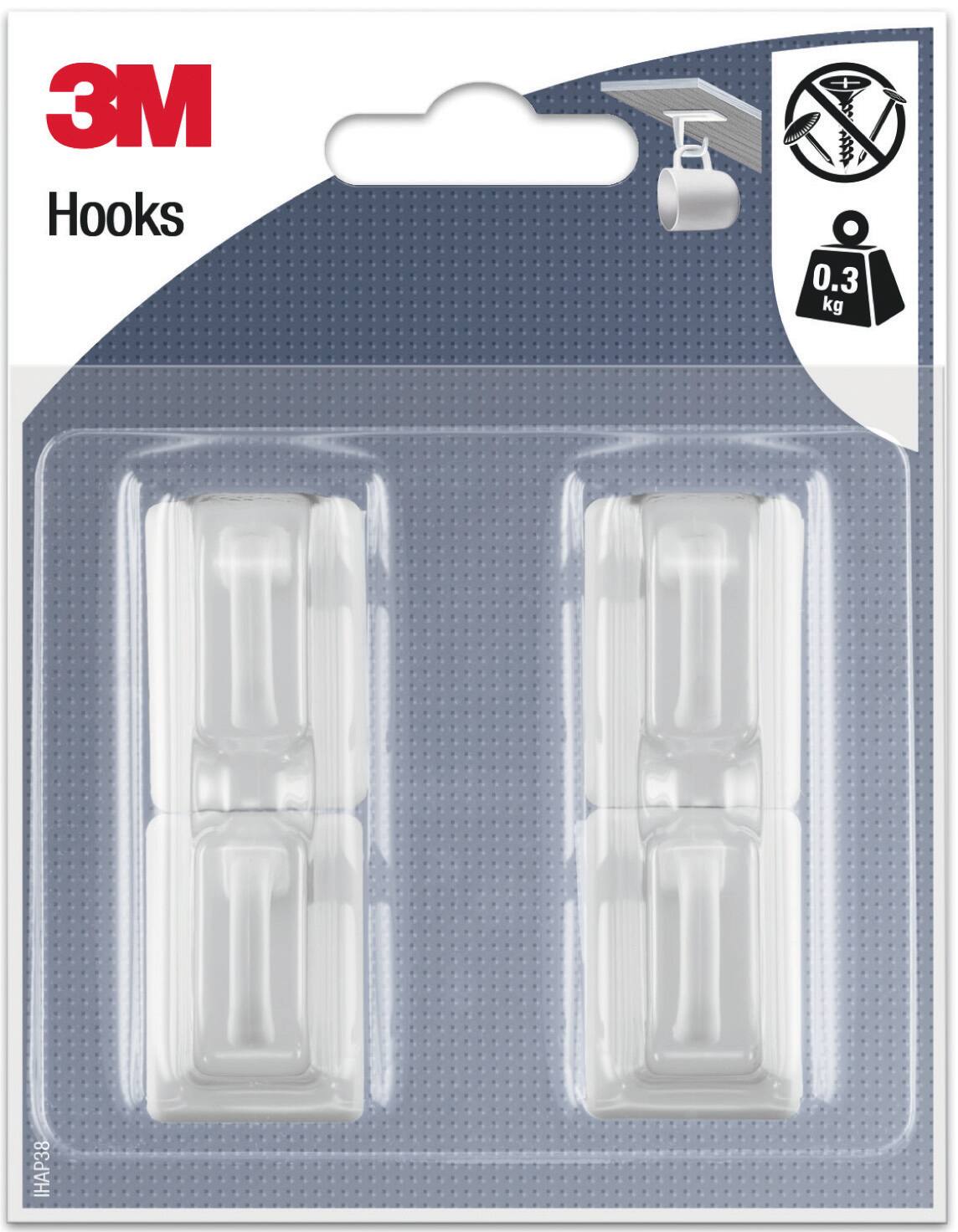 4 crochets adhésifs à suspendre plastique blanc Petit modèle - 3M