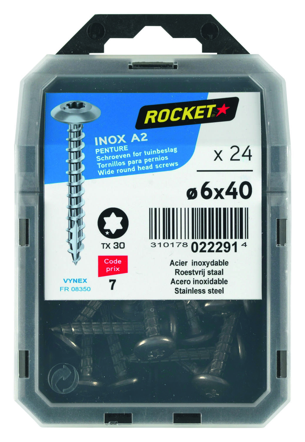 24 vis de penture Inox A2 6x40 - ROCKET
