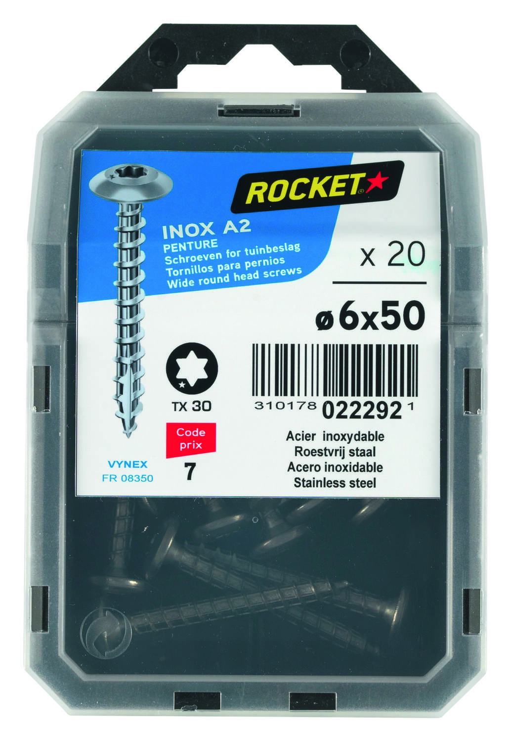 20 vis de penture Inox A2 6x50- ROCKET
