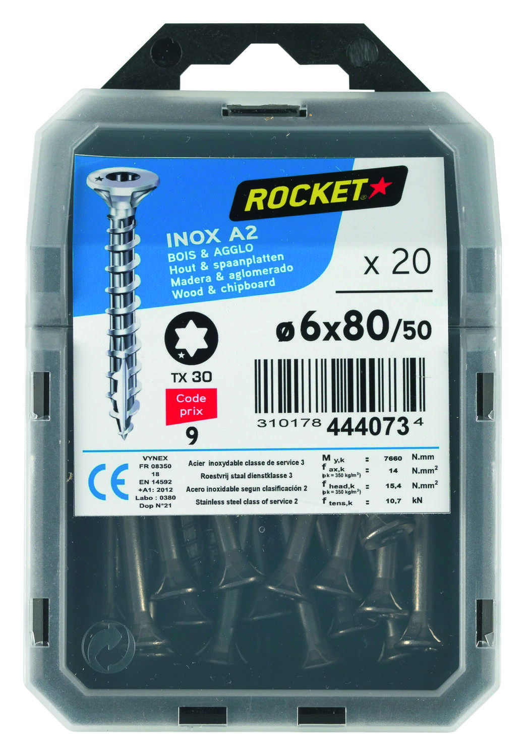 20 vis tête fraisée étoile inox A2 6x80 - ROCKET