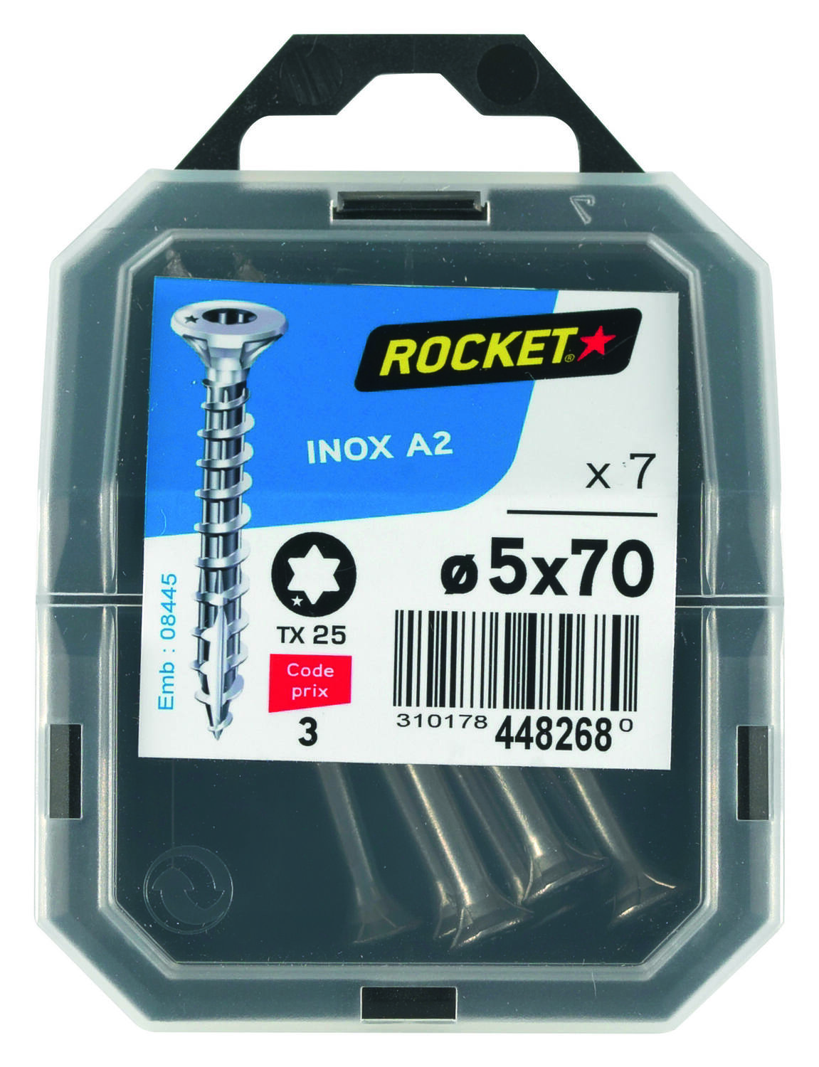 7 vis tête fraisée étoile inox A2 5X70 - ROCKET