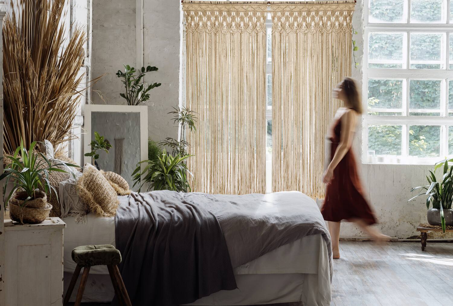 Rideau de porte Macramé Bohème 90x200cm beige - MOREL