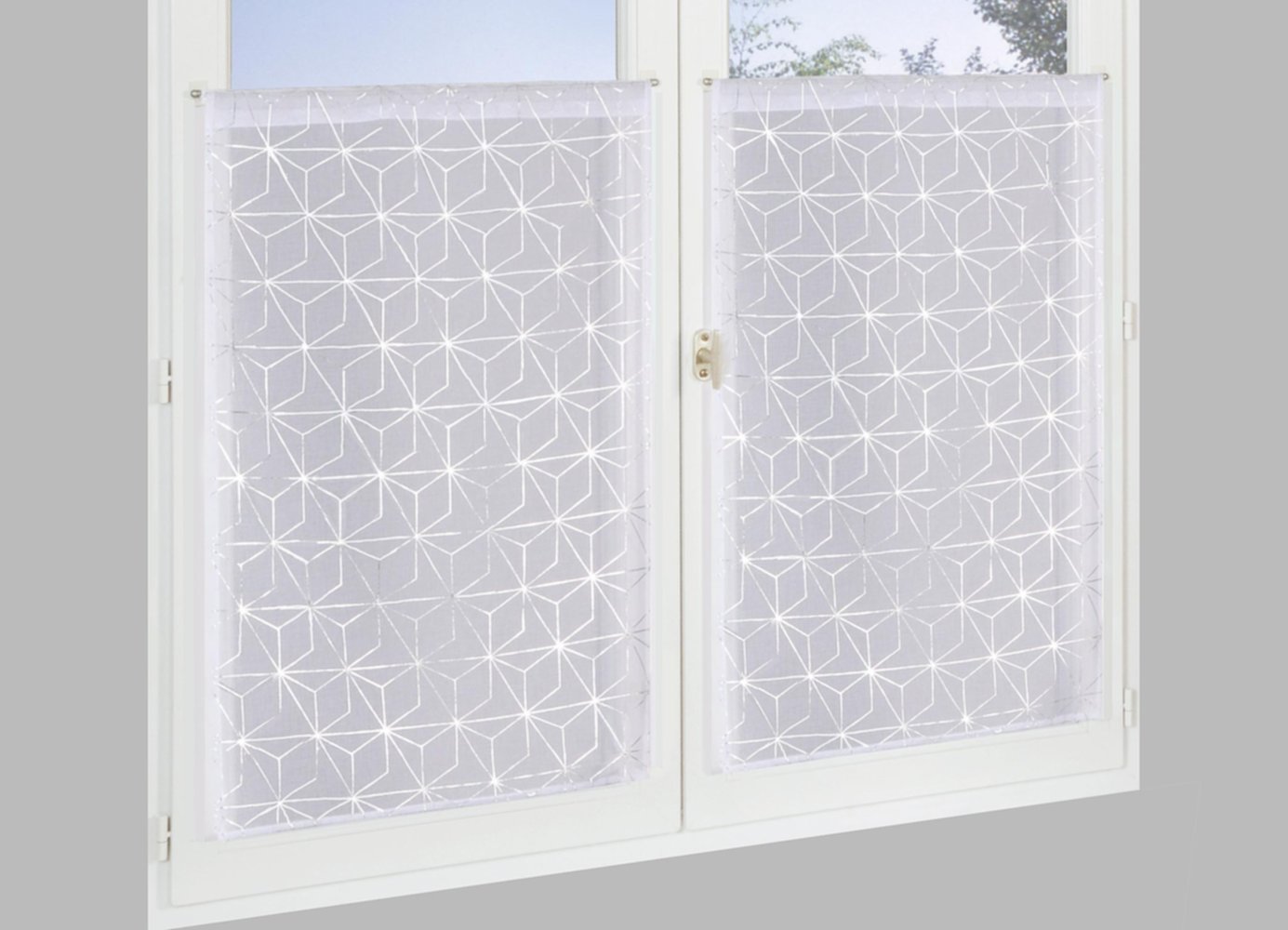 Paire de vitrages impression métal blanc 60x90cm