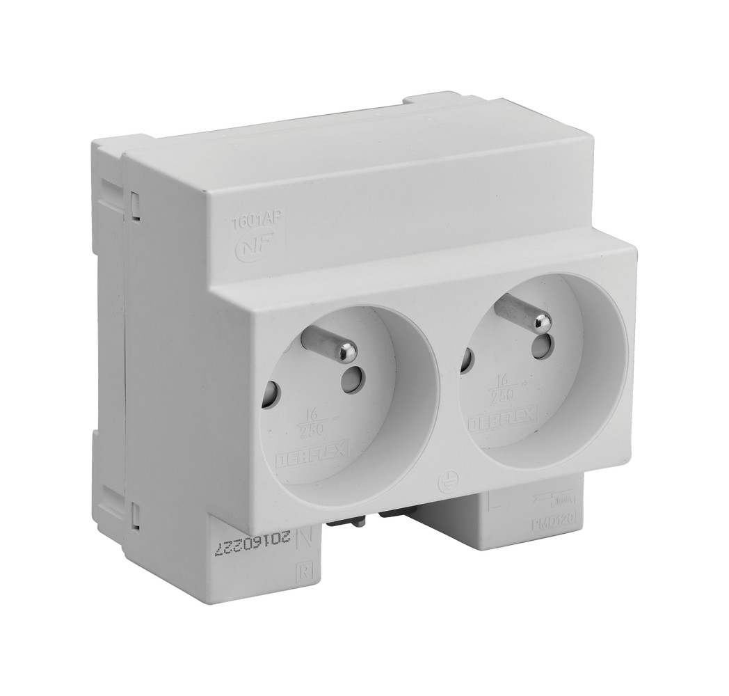 Double prise modulaire 2P+T 16A gris - DEBFLEX