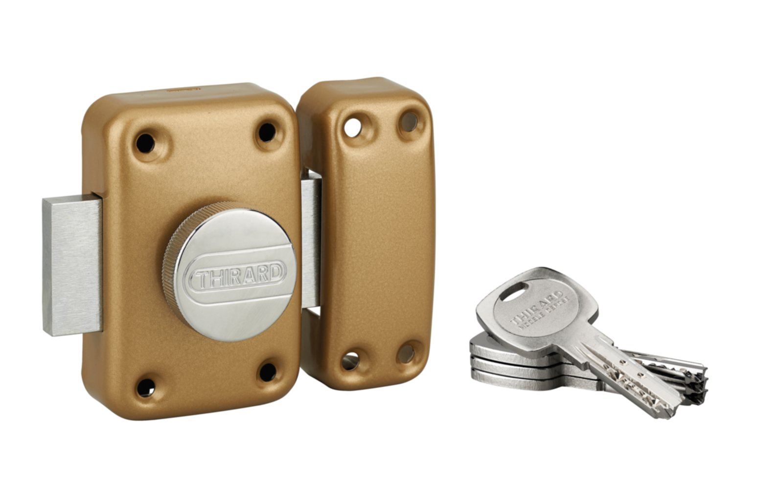 Verrou transit 2 bouton et cylindre 70mm epoxy or