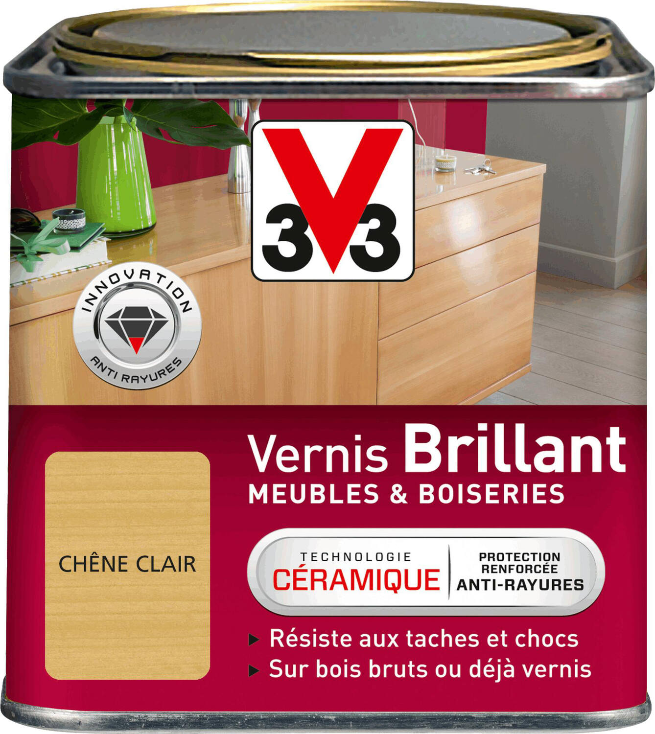 Vernis brillant meubles & boiseries reflet chêne clair 0,5 L - V33