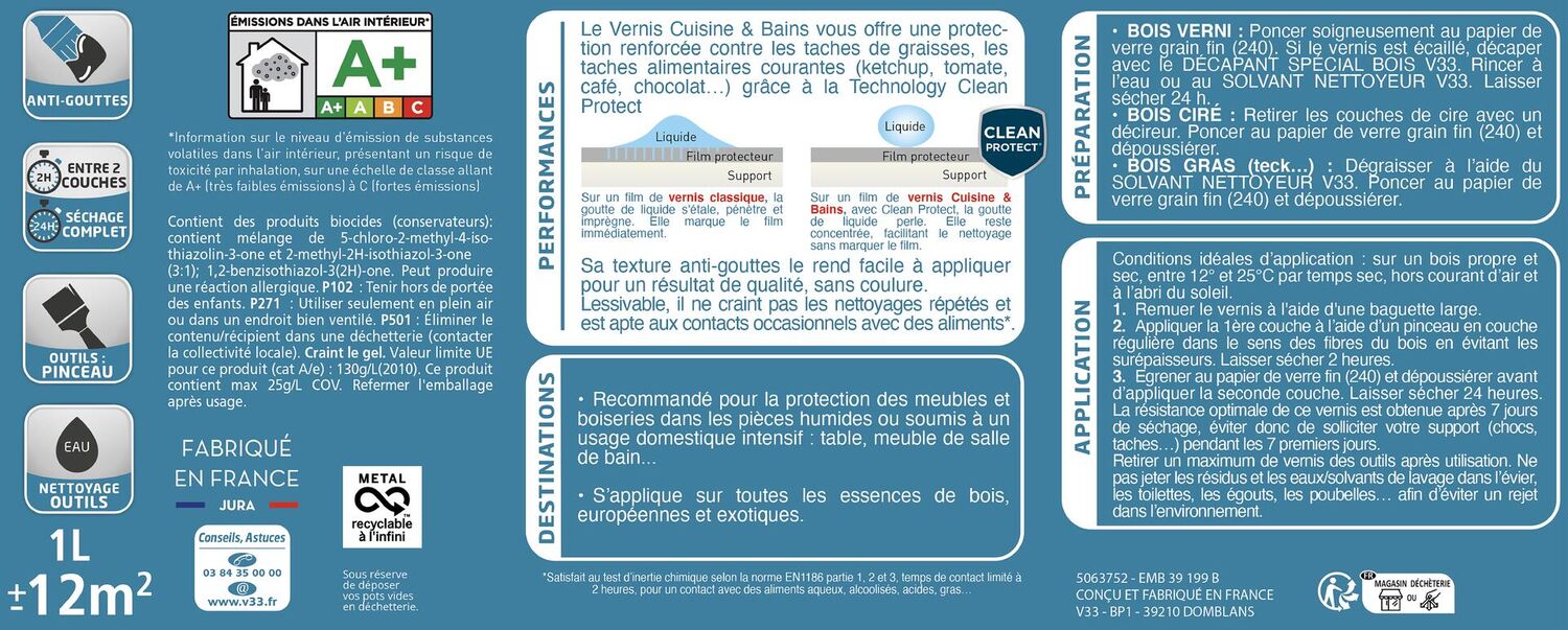 Vernis intérieur cuisine & bains mat incolore 0,25 L - V33