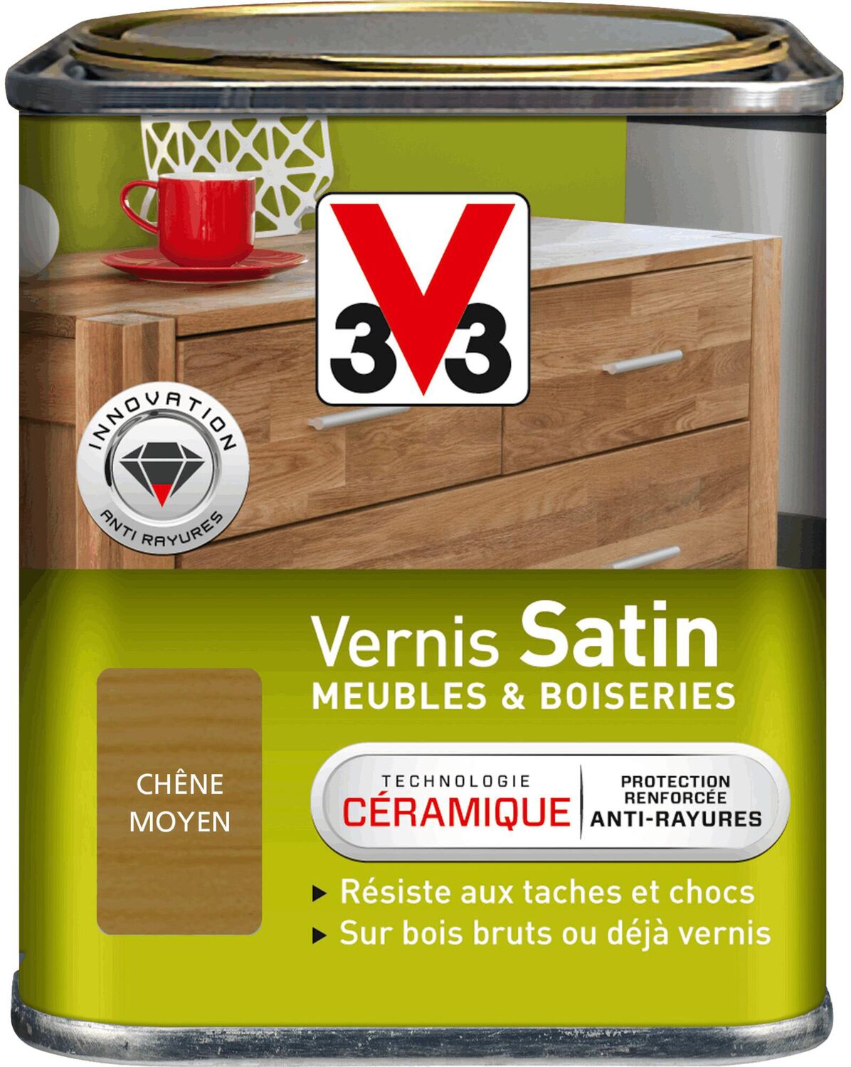 Vernis meubles & boiseries satin chêne moyen 0,25 L - V33