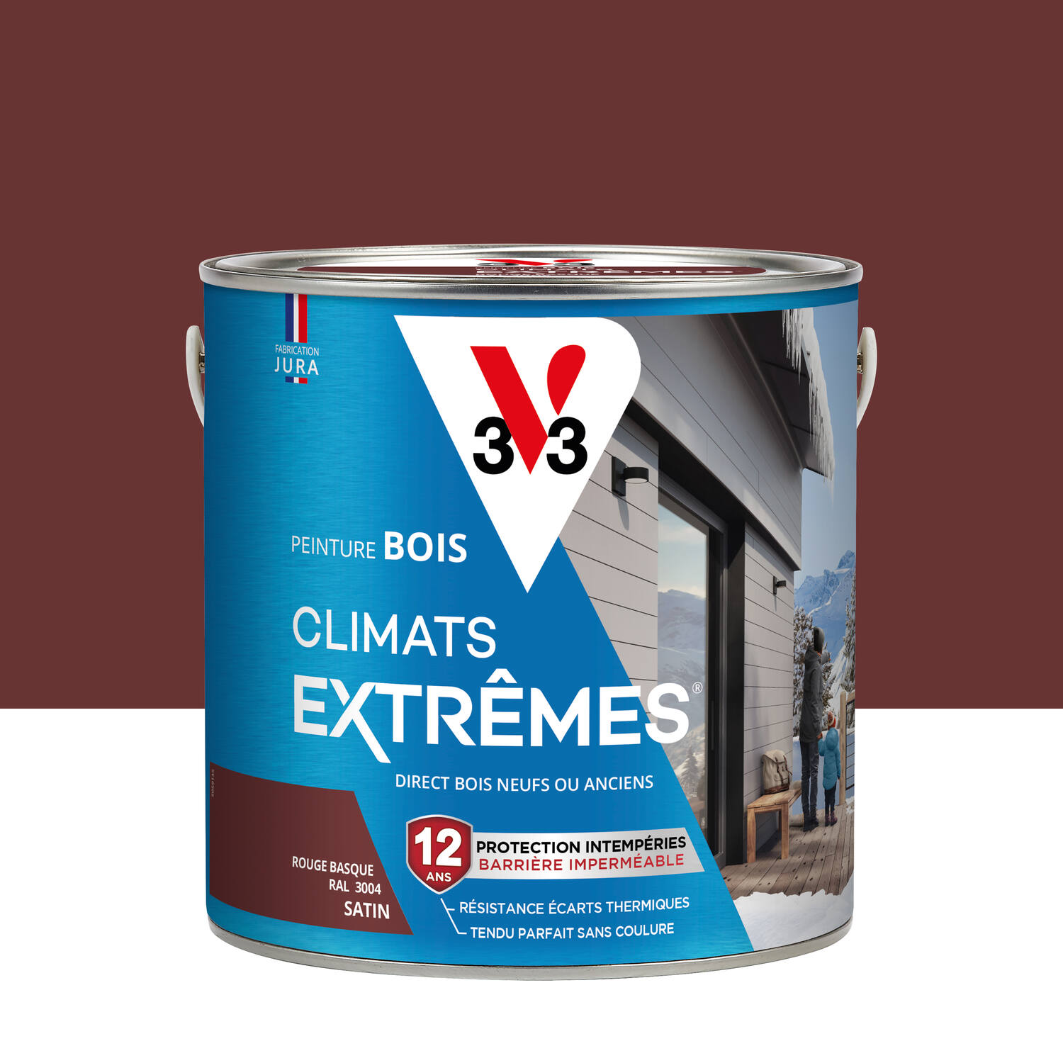 Peinture Bois Climats Extrêmes Satin Rouge Basque 2 L - V33