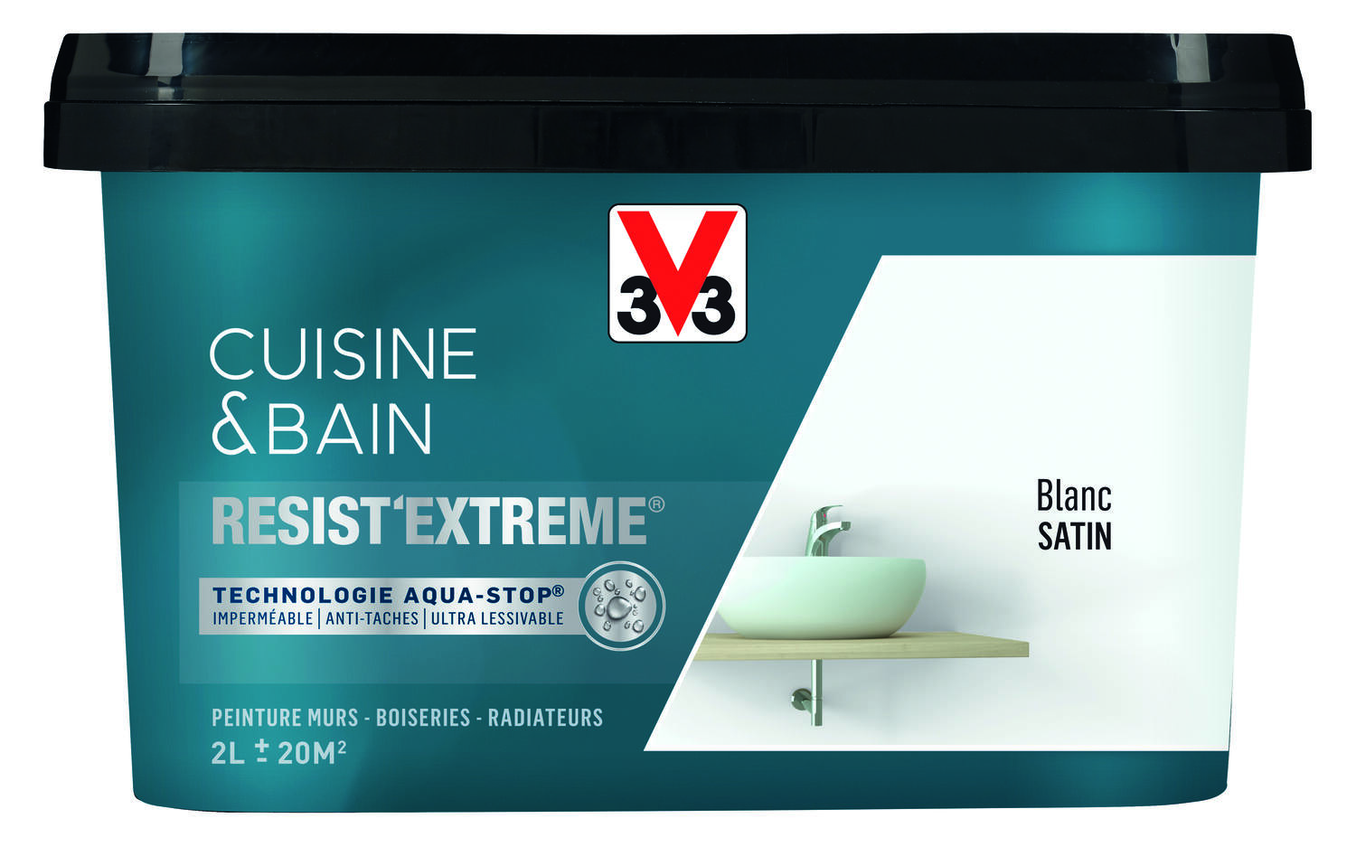 Peinture Cuisine & bain Resist'Extrême Blanc satin 2L - V33